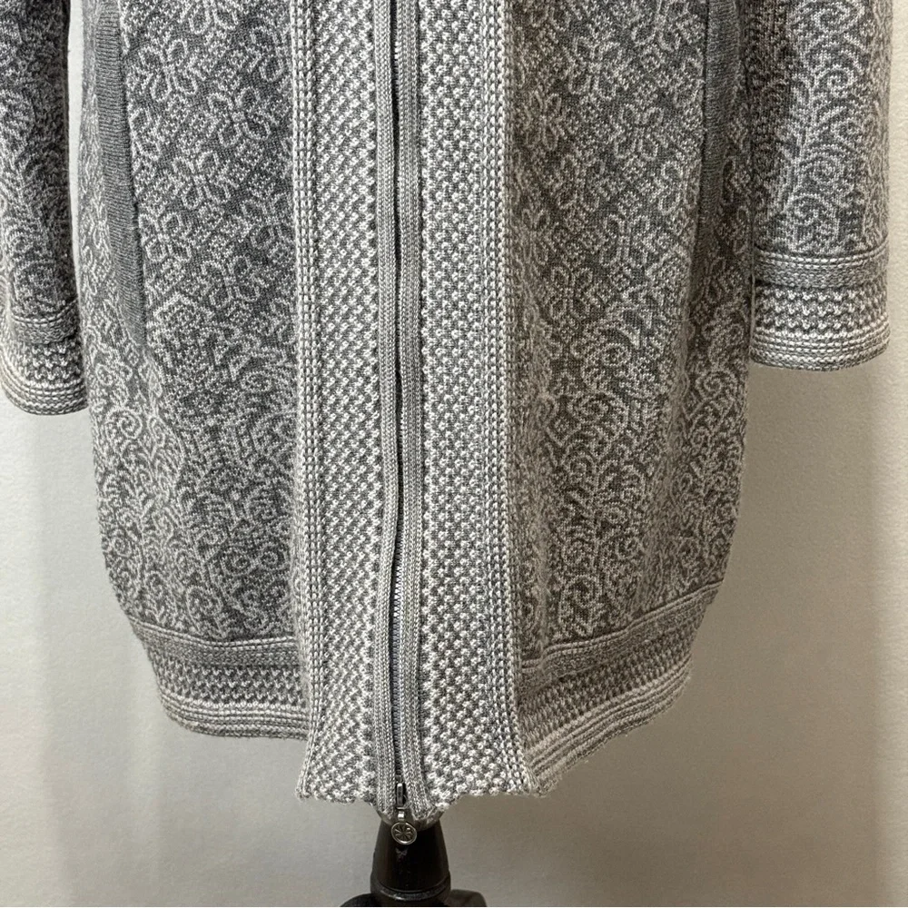 ATHLETA Size XL Spooner Summit Sweater Gray Nordic Print Long Wool Blend Hooded - Picture 5 of 13